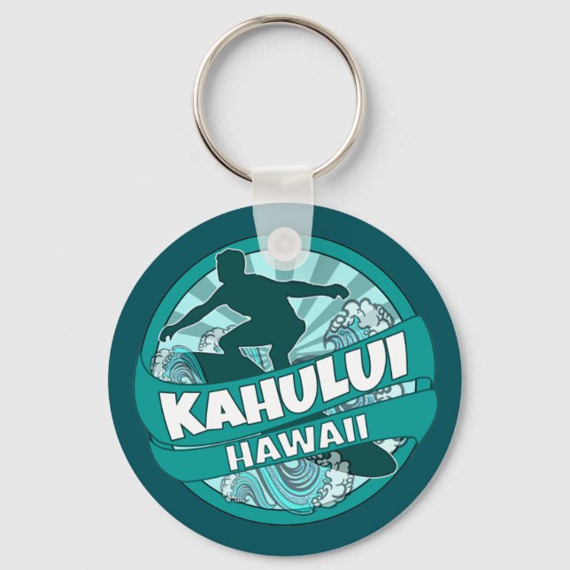 Kahului Hawaii teal surfer logo keychain (Front)