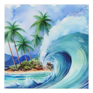Kai Aloha Island Watercolor Wave Faux Canvas Print