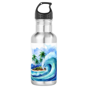 Kai Aloha Island Watercolor Wave Stainless Steel Water Bottle