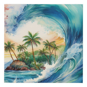 Kai Aloha Motu Watercolor Wave Faux Canvas Print