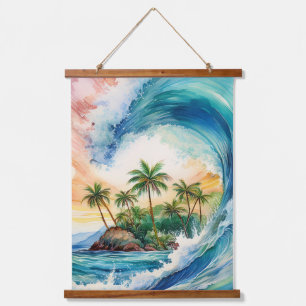 Kai Aloha Motu Watercolor Wave Hanging Tapestry