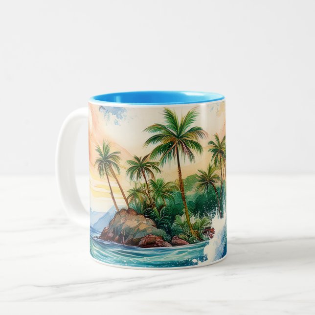 Kai Aloha Motu Watercolor Wave Two-Tone Coffee Mug (Front Left)