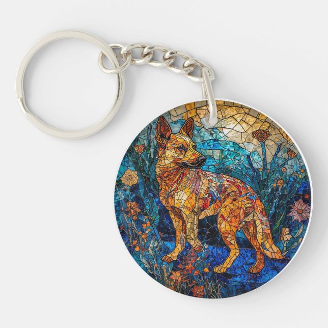 Kai Ken Dog Stained Glass Artwork Keychain (Front)