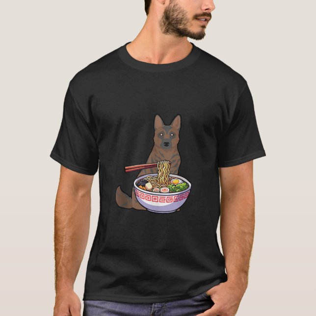 Kai Ken Eating Ramen Japanese Noodles Cute Anime L T-Shirt (Front)