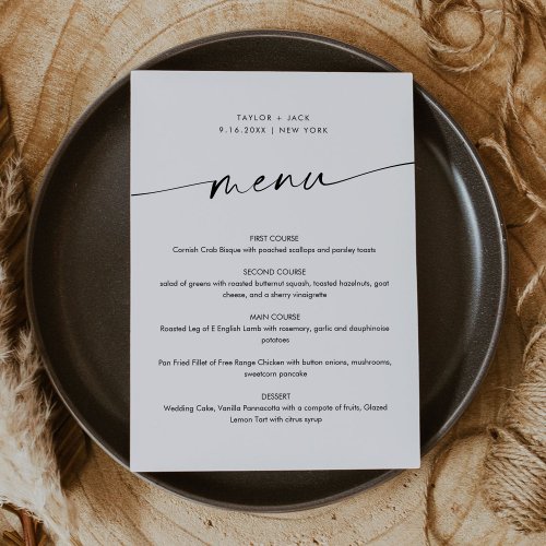 KAIA Minimalist Wedding Menu