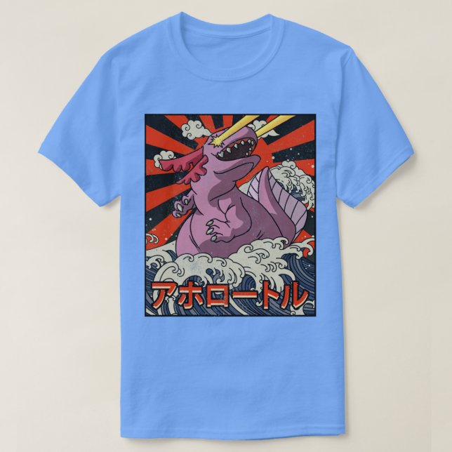 Kaiju Axolotl Great Wave Off Kanagawa Japanese Kai T-Shirt (Design Front)