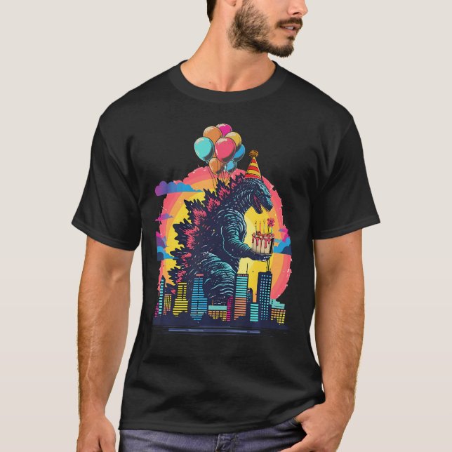 Kaiju Birthday Balloon  Cake Monster Movie Bday De T-Shirt (Front)