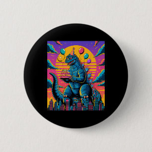 Kaiju Birthday Lloon And Cake Monster Movie Bday D Button