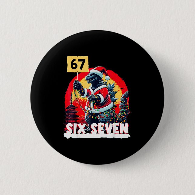 Kaiju Christmas 67 Santazilla Japanese Monster Din Button (Front)