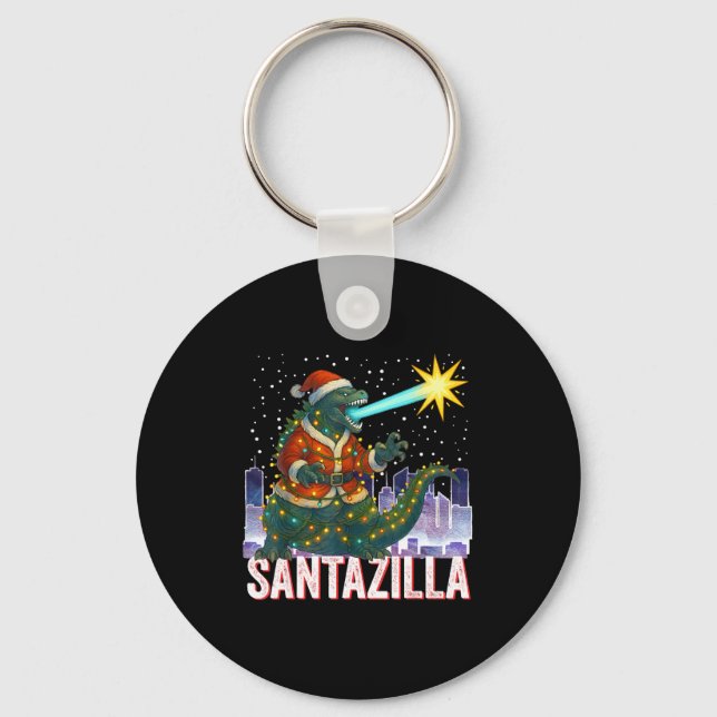 Kaiju Christmas Santazilla Japanese Monster Dinosa Keychain (Front)