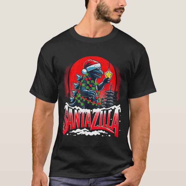 Kaiju Christmas Santazilla Japanese Monster Dinosa T-Shirt (Front)