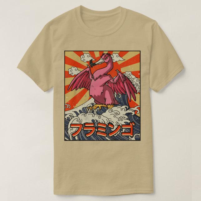 Kaiju Flamingo Great Wave Off Kanagawa Japanese Ka T-Shirt (Design Front)