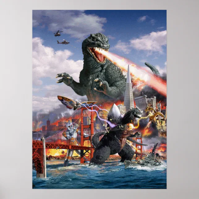 Kaiju Monster Dragon Dinosaur Battle Poster | Zazzle