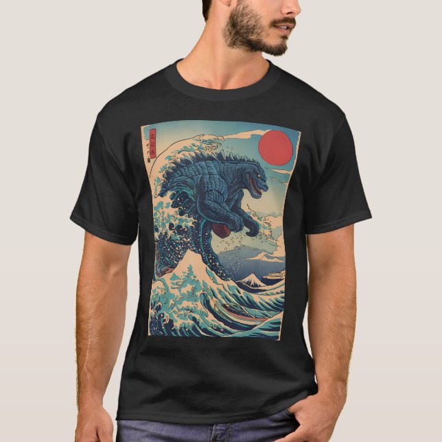 Kaiju Monster Japanese Style Art Great Wave Off Ka T-Shirt (Front)