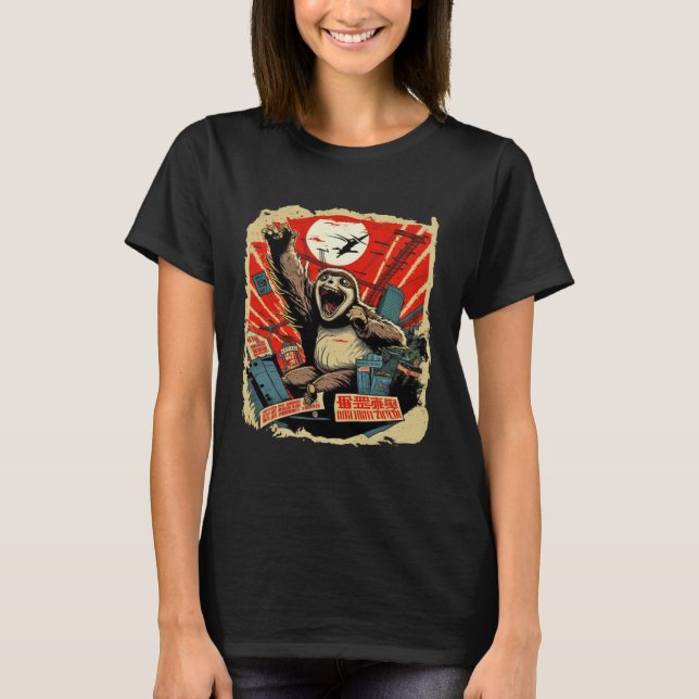 Kaiju Sloth Monster Creature Attack Japan City T-Shirt (Front)