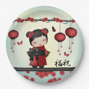 Kaiko the kokeshi doll "Blessing" Paper Plates