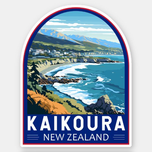 Kaikoura New Zealand Travel Art Vintage Sticker