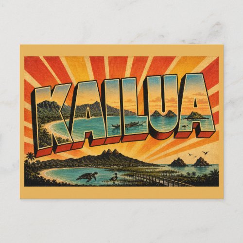 Kailua Hawaii Crescent Bay Mountain Art Postcard