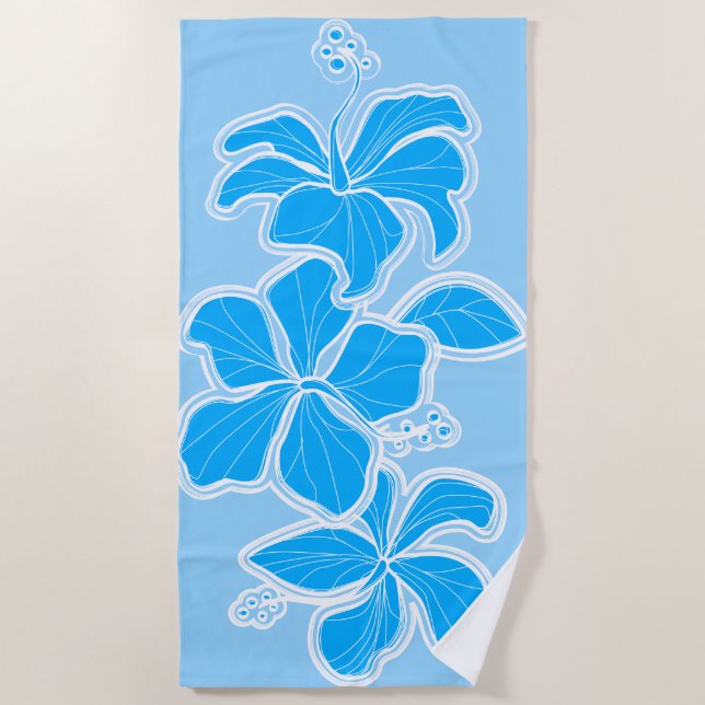 Kailua Hibiscus Hawaiian Engineered Floral - Blue Beach Towel (Front)