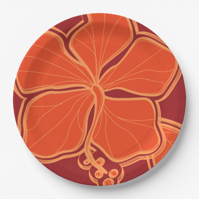 Kailua Hibiscus Hawaiian Engineered Floral Paper Plates (Front)