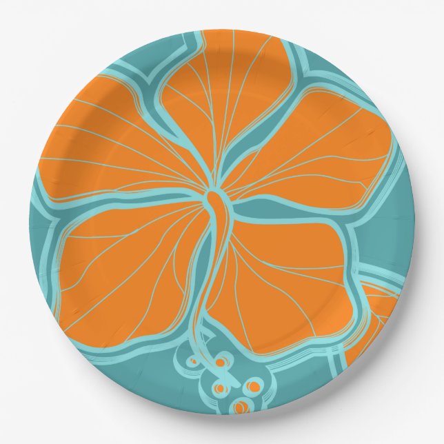 Kailua Hibiscus Hawaiian Engineered Floral Paper Plates (Front)