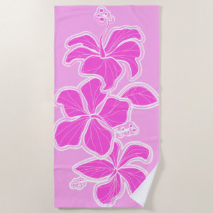Kailua Hibiscus Hawaiian Engineered Floral - Pink Beach Towel