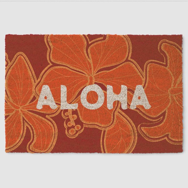 Kailua Hibiscus Hawaiian Engineered Floral - Red Fiber Doormat (Front)