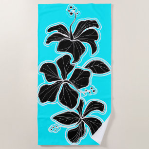 Kailua Hibiscus Hawaiian Engineered Floral - Turq Beach Towel