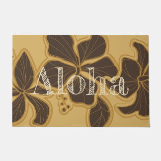 Kailua Hibiscus Hawaiian Floral Aloha Gold Doormat