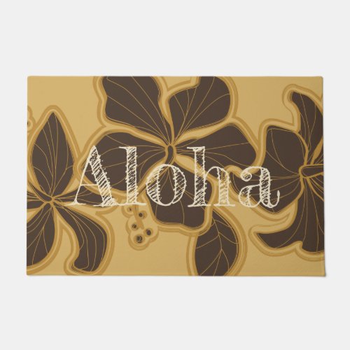 Kailua Hibiscus Hawaiian Floral Aloha Gold Doormat