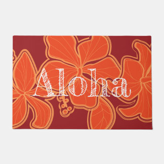 Kailua Hibiscus Hawaiian Floral Aloha Red Doormat