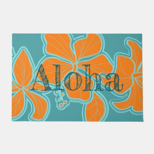 Kailua Hibiscus Hawaiian Floral Aloha Teal Doormat