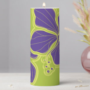 Kailua Hibiscus Hawaiian Floral Purple Pillar Candle