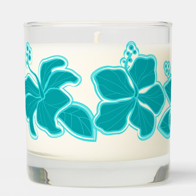 Kailua Hibiscus Hawaiian Floral Teal Scented Candle (Front)