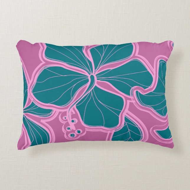 Kailua Hibiscus Hawaiian Reversible Floral Accent Pillow (Front)
