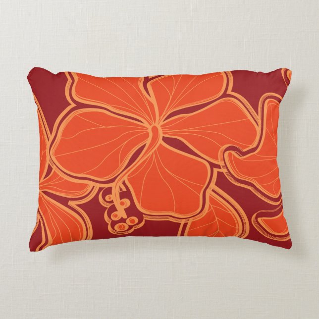 Kailua Hibiscus Hawaiian Reversible Floral Accent Pillow (Front)
