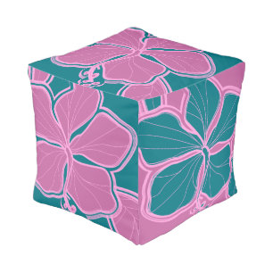 Kailua Hibiscus Hawaiian Reversible Floral Pouf