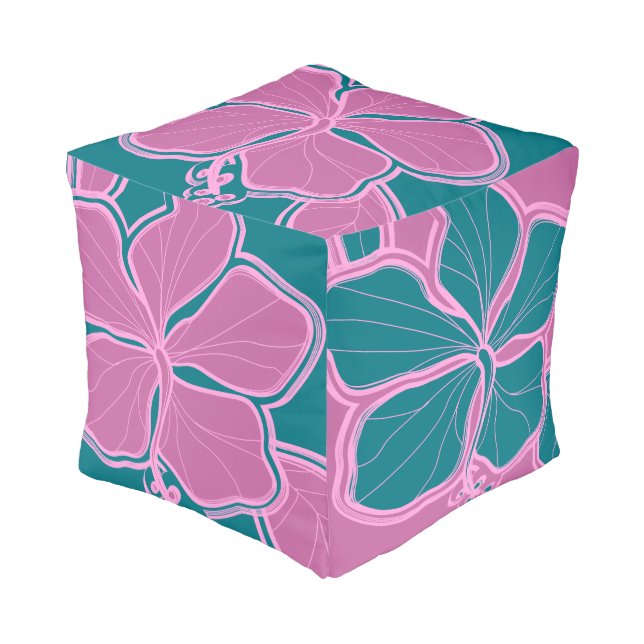 Kailua Hibiscus Hawaiian Reversible Floral Pouf (Angled Front)