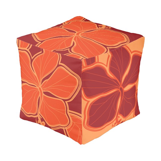 Kailua Hibiscus Hawaiian Reversible Floral Pouf (Angled Back)