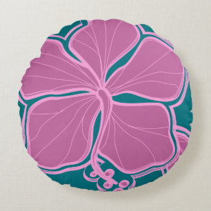 Kailua Hibiscus Hawaiian Reversible Floral Round Pillow