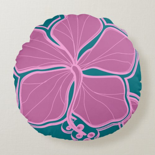 Kailua Hibiscus Hawaiian Reversible Floral Round Pillow