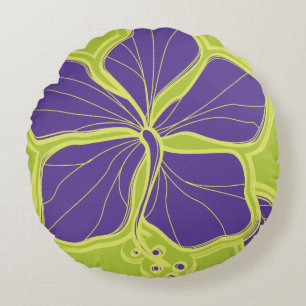 Kailua Hibiscus Hawaiian Reversible Floral Round Pillow