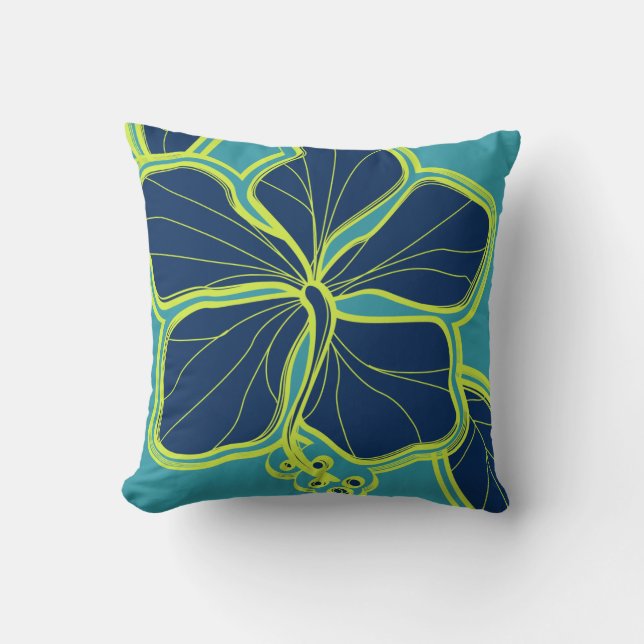 Kailua Hibiscus Hawaiian Reversible Square Pillow (Front)