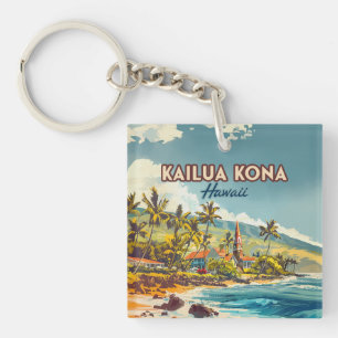 Kailua Kona Hawaii Big Island Beach Vintage Keychain