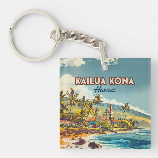 Kailua Kona Hawaii Big Island Beach Vintage Keychain (Front)