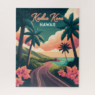 Kailua Kona Hawaii Big Island Sunset Retro Jigsaw Puzzle