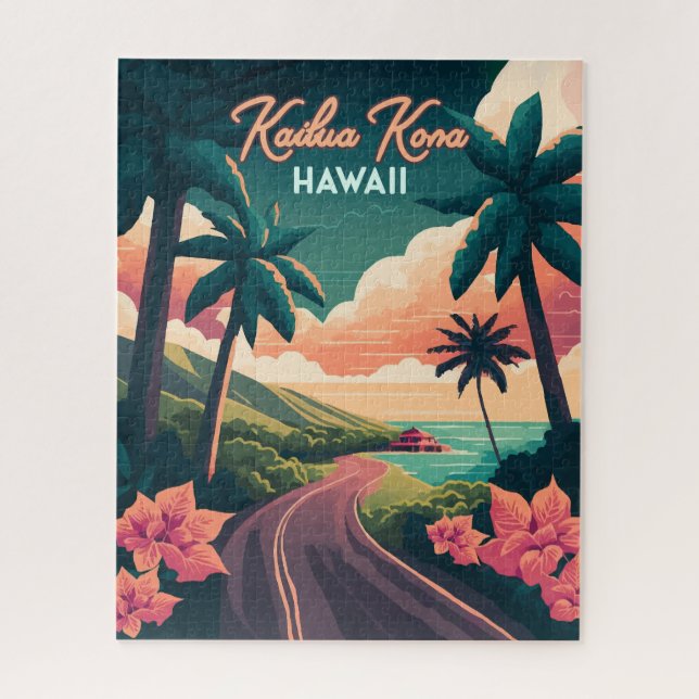 Kailua Kona Hawaii Big Island Sunset Retro Jigsaw Puzzle (Vertical)