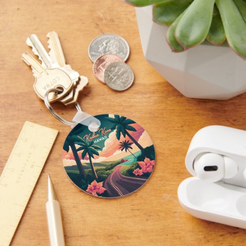 Kailua Kona Hawaii Big Island Sunset Retro Keychain