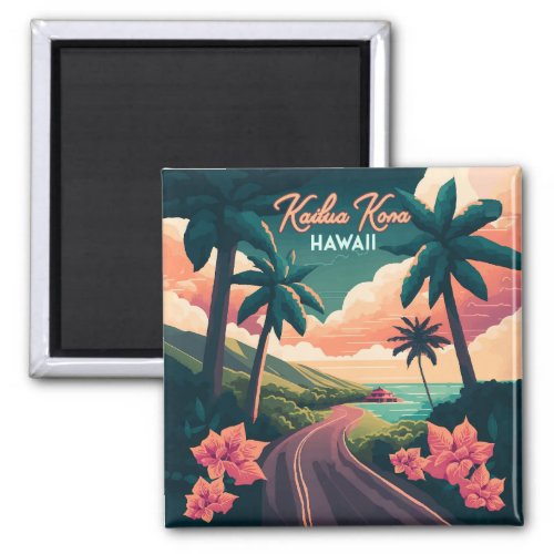 Kailua Kona Hawaii Big Island Sunset Retro Magnet