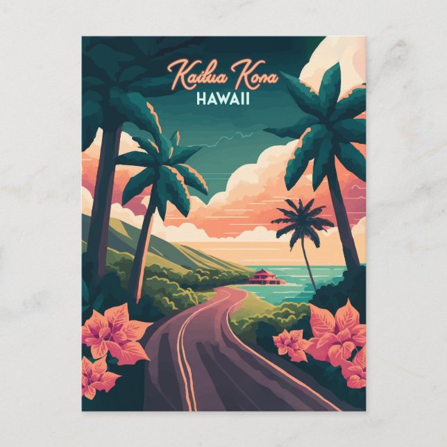Kailua Kona Hawaii Big Island Sunset Retro Postcard (Front)